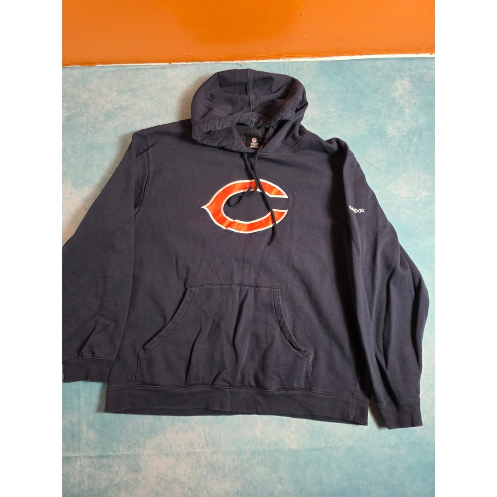 Reebok NFL Chicago Bears Hoodie Navy Blue Embroidered Logo Sweatshirt Mens XL